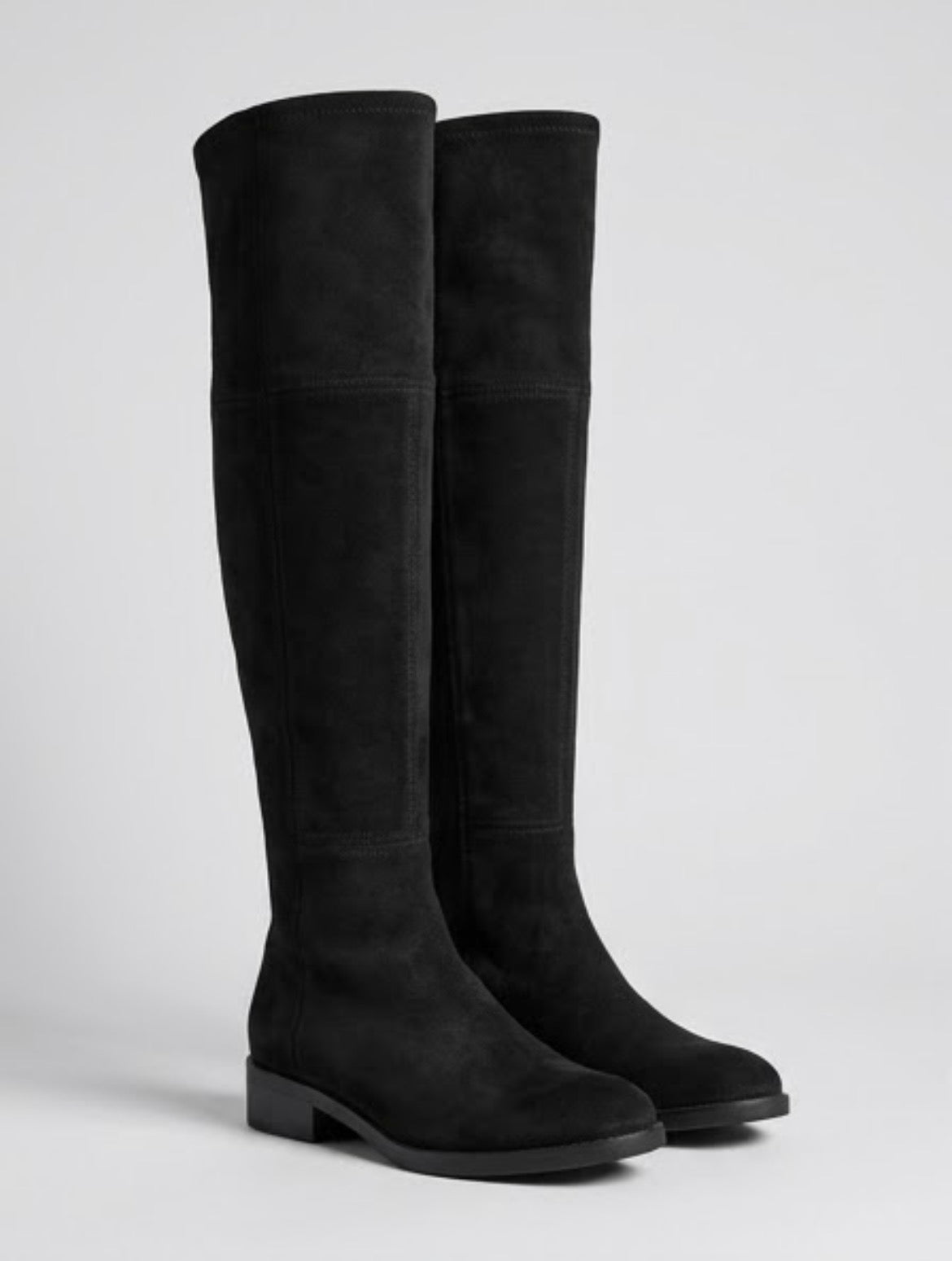 Pretty Little Thing Black Suede-Effect Over-the-Knee Low Heel Boots