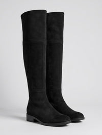 Pretty Little Thing Black Suede-Effect Over-the-Knee Low Heel Boots