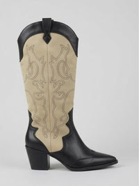 Primark Beige and Black Western Block Heel Knee-High Boots