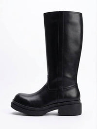 Boohoo Black Knee-High Chunky Sole Boots with Side Panel