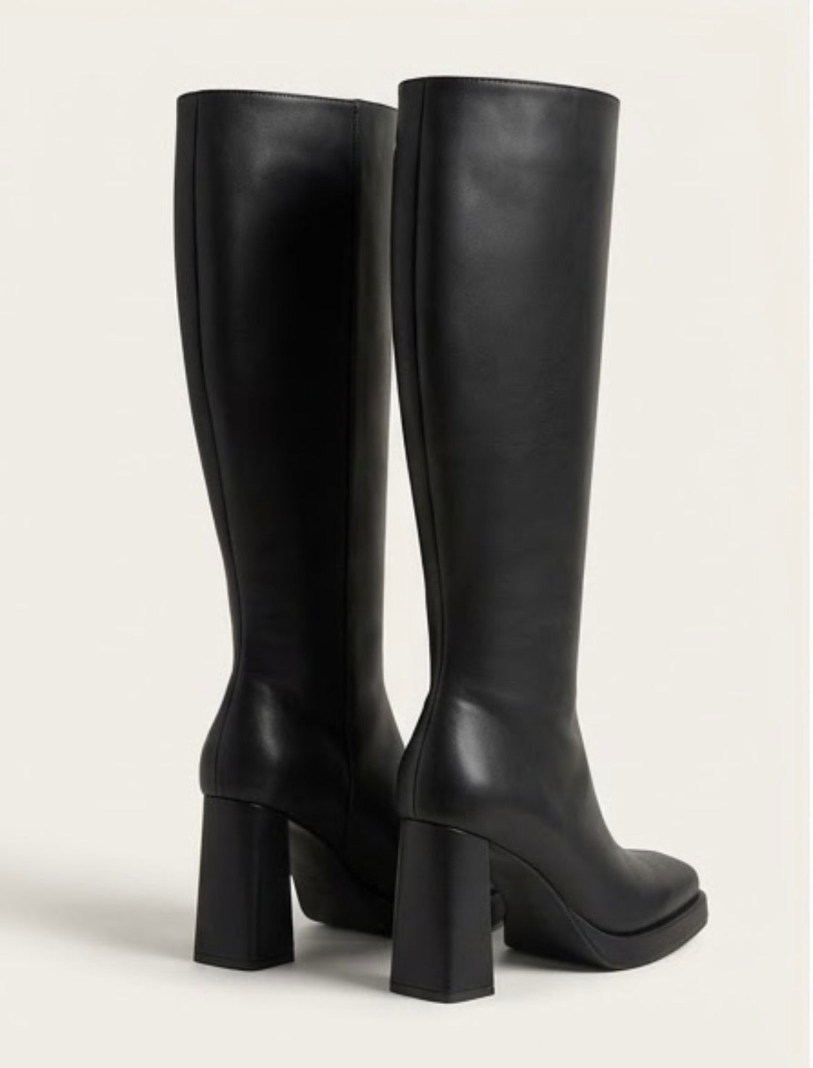 Boohoo Black Square Toe Platform Knee-High Boots, back view