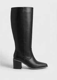 Boohoo Black Knee-High Stacked Block Heel Boots