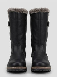 Heavenly Feet Black Fur-Lined Buckle Mid-Calf Boots