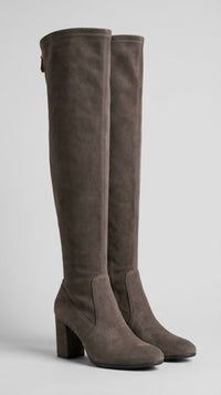Primark Grey Suede-Effect Over-the-Knee Block Heel Boots