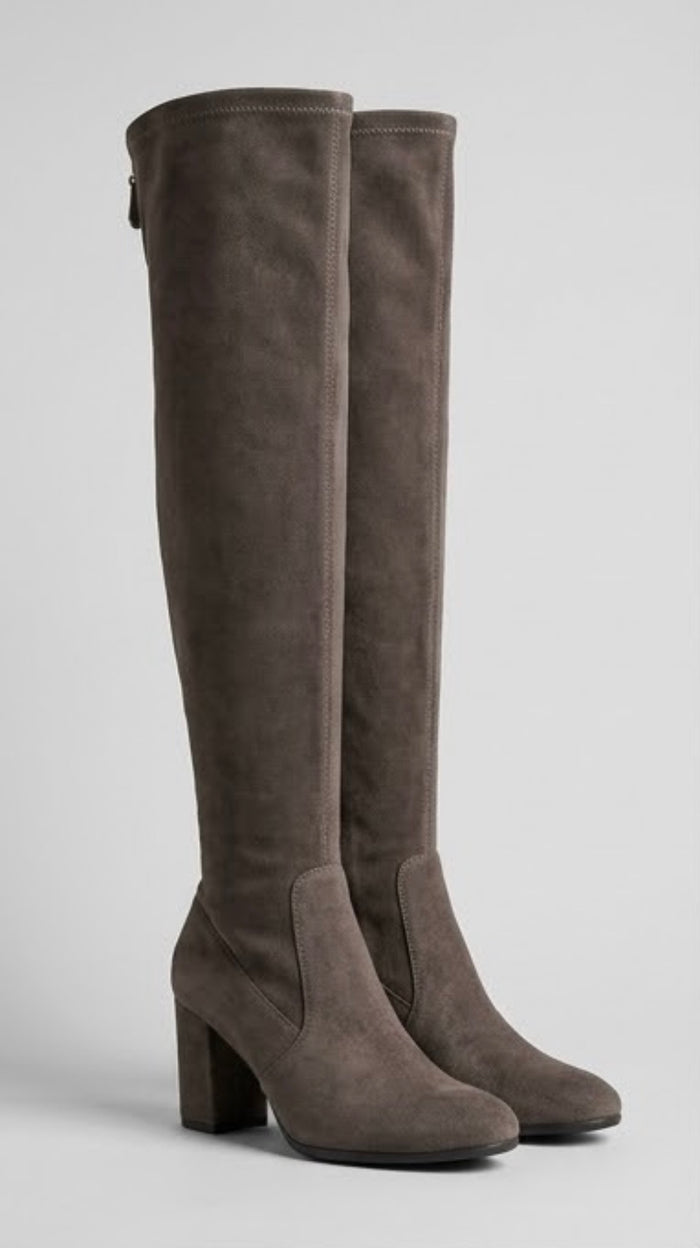 Primark Grey Suede-Effect Over-the-Knee Block Heel Boots