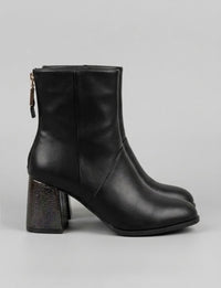 River Island Black Textured Block Heel Ankle Boots