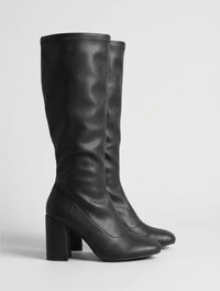 Boohoo Black Stretch Knee-High Block Heel Boots