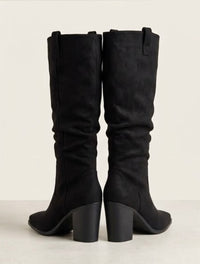 Miss KG Black Suede-Effect Slouch Knee-High Block Heel Boots