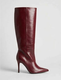 Boohoo Burgundy Pointed Stiletto Knee-High Boots