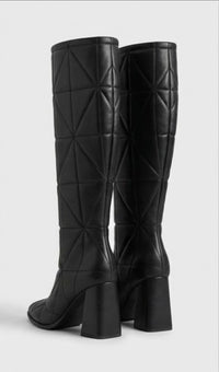 River Island Black Quilted Knee-High Block Heel Boots