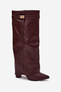 Pretty Little Thing Burgundy Fold-Over Pointed Knee-High Boots
