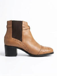 Monsoon Tan Brogue Block Heel Chelsea Ankle Boots
