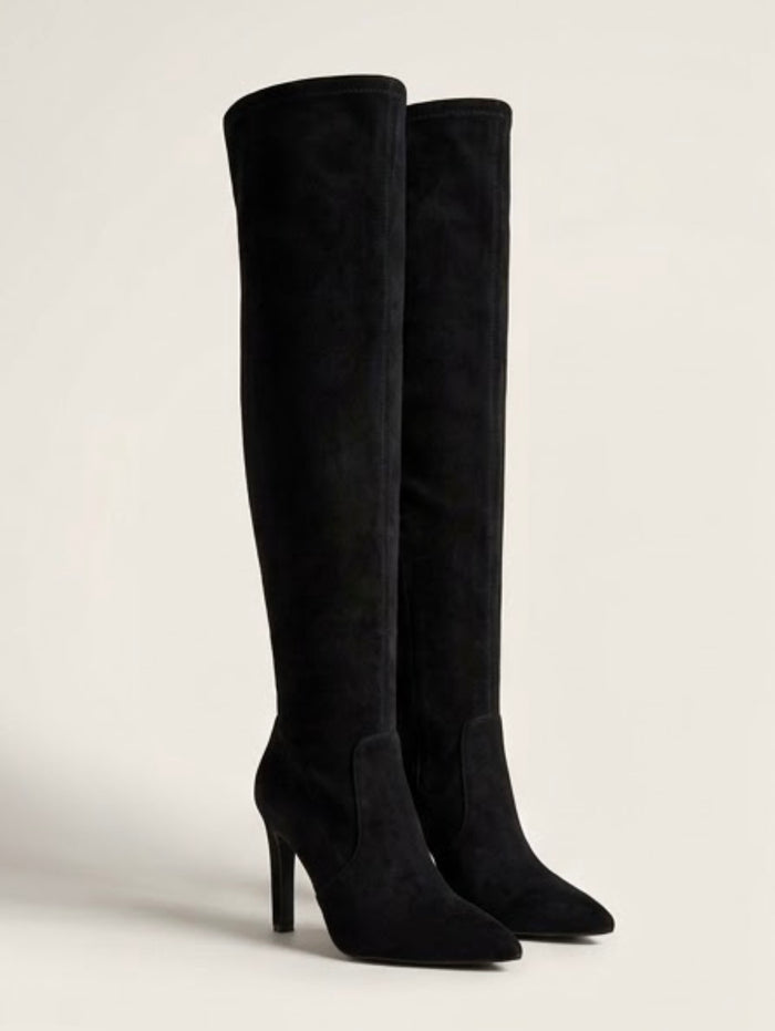 Givana Black Suede-Effect Over-the-Knee Stiletto Boots