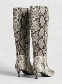 River Island Beige Snake Print Knee-High Kitten Heel Boots