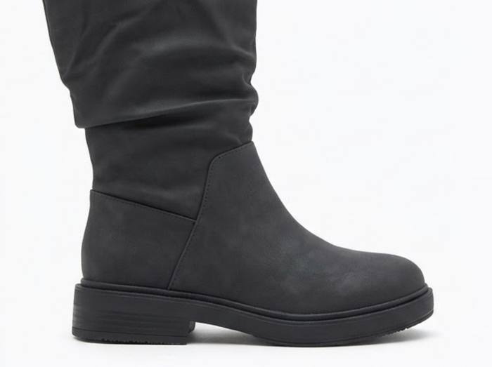 Boohoo Charcoal Grey Matte Slouch Mid-Calf Flat Boots