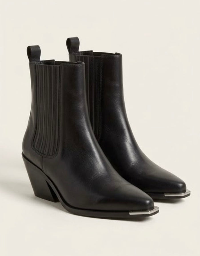 Primark Black Silver Toe Cap Western Chelsea Boots