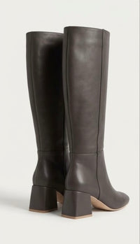 Boohoo Dark Grey Knee-High Block Heel Boots