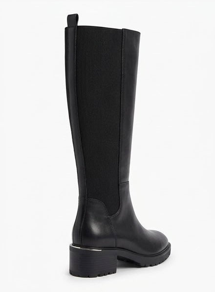 Primark Wide Fit Black Knee-High Boots with Gold Trim
