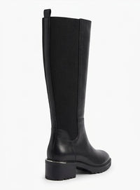 Primark Wide Fit Black Knee-High Boots with Gold Trim