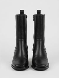 Primark Black Square Toe Pull Tab Block Heel Boots