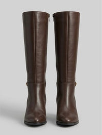 Primark Brown Buckle Block Heel Knee-High Boots