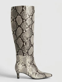 River Island Beige Snake Print Knee-High Kitten Heel Boots