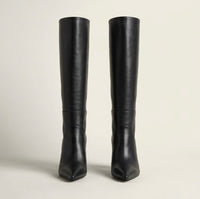 Pretty Little Thing Black Pointed Toe Knee-High Block Heel Boots