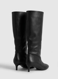 Pretty Little Thing Black Knee-High Kitten Heel Boots