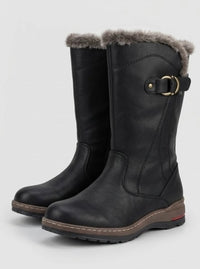 Heavenly Feet Black Fur-Lined Buckle Mid-Calf Boots