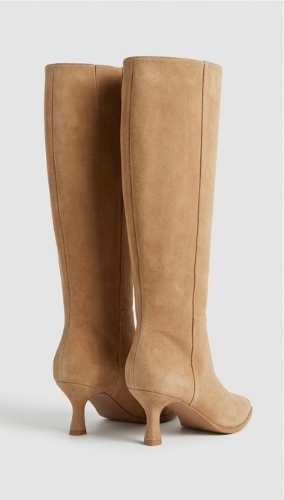 Boohoo Camel Suede-Effect Knee-High Kitten Heel Boots