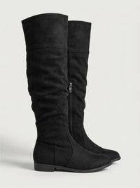 Peacocks Black Suede-Effect Slouch Over-the-Knee Low Heel Boots