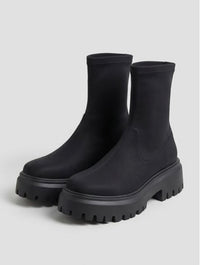 Schuh Black Stretch Sock Chunky Sole Boots