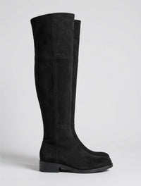 Pretty Little Thing Black Suede-Effect Over-the-Knee Low Heel Boots