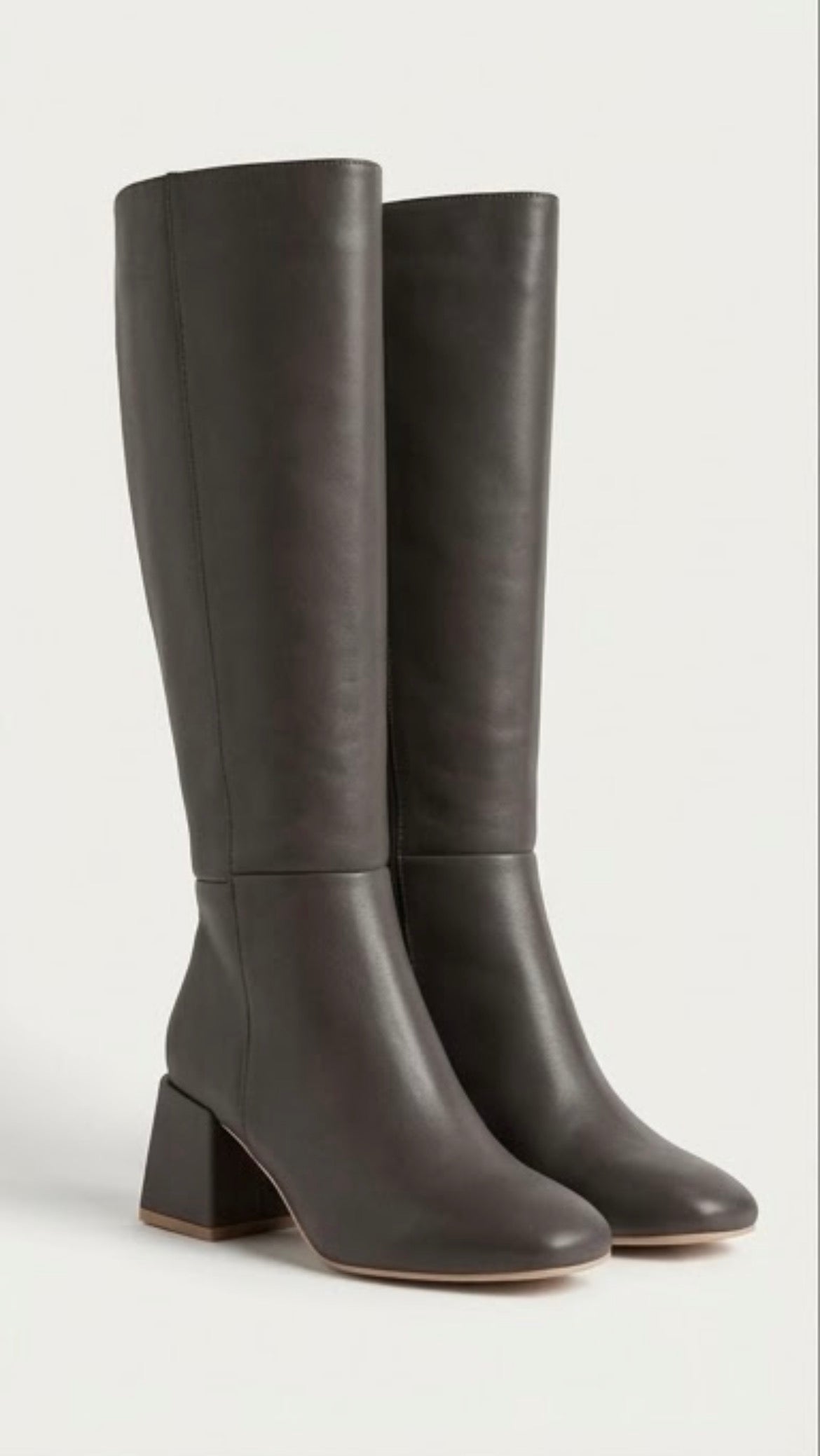 Boohoo Dark Grey Knee-High Block Heel Boots