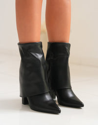 Primark Black Fold-Over Pointed Block Heel Boots