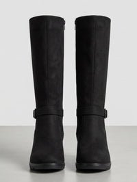 Good for the Sole Black Suede-Effect Knee-High Wedge Boots