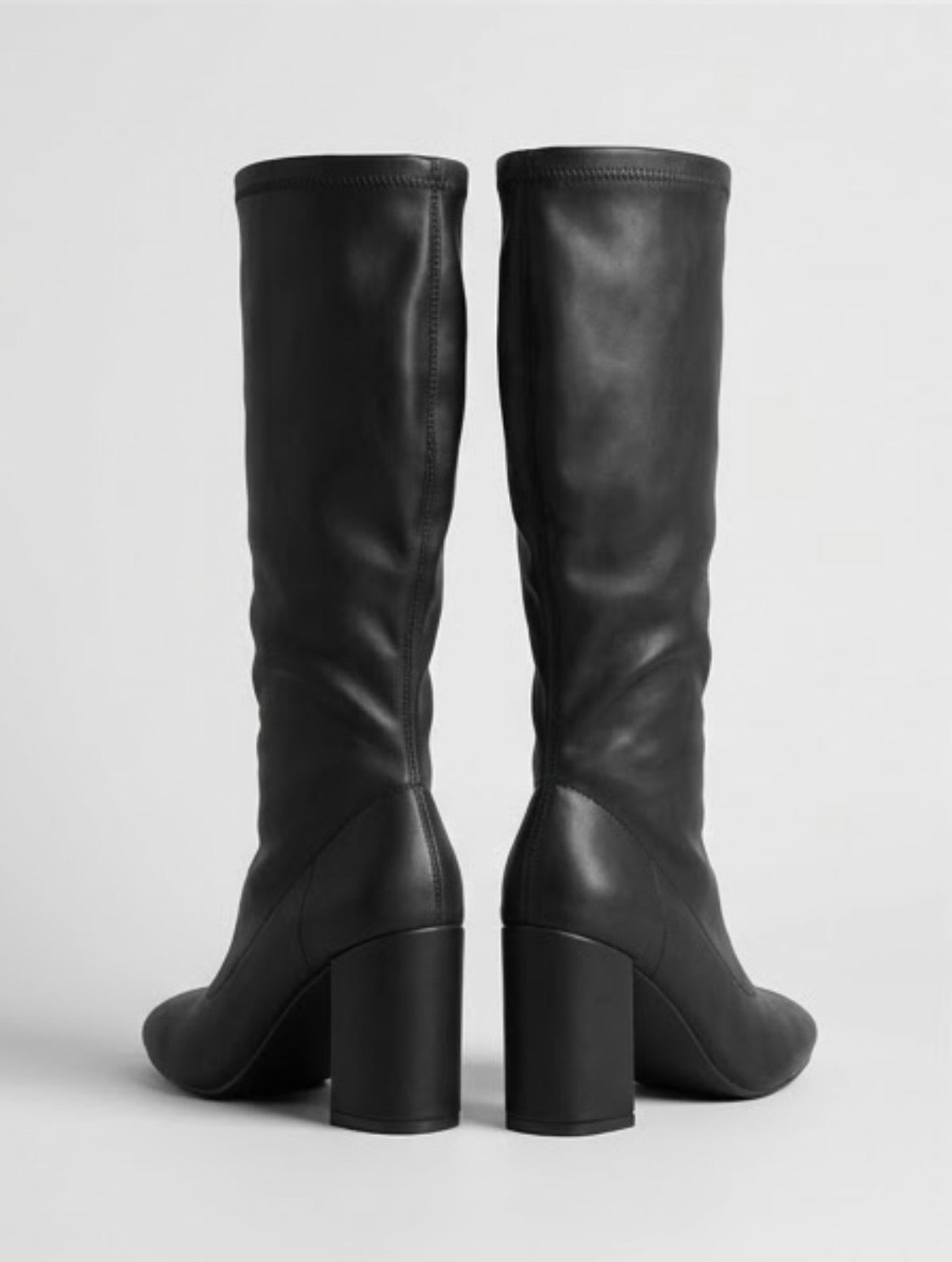 Boohoo Black Stretch Knee-High Block Heel Boots, back view