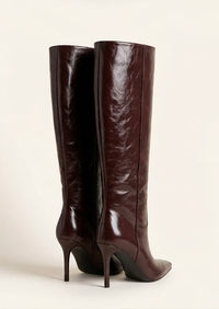 Primark Dark Brown Patent Square Toe Knee-High Stiletto Boots
