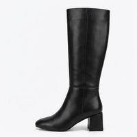 Boohoo Black Square Toe Block Heel Knee-High Boots