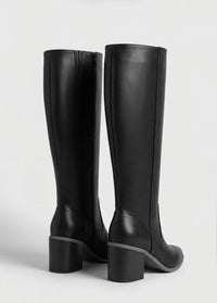 Boohoo Black Knee-High Stacked Block Heel Boots
