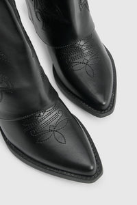 Black Embroidered Fold-Over Western Knee-High Boots