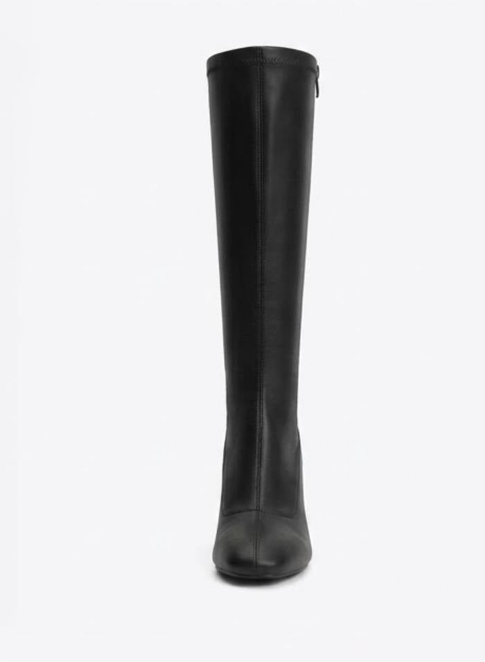 Boohoo Black Almond Toe Block Heel Knee-High Boots