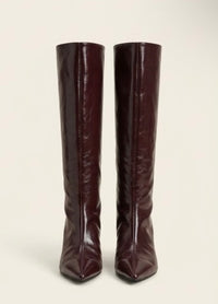 River Island Burgundy Patent Knee-High Kitten Heel Boots