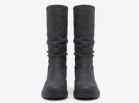 Boohoo Charcoal Grey Matte Slouch Mid-Calf Flat Boots