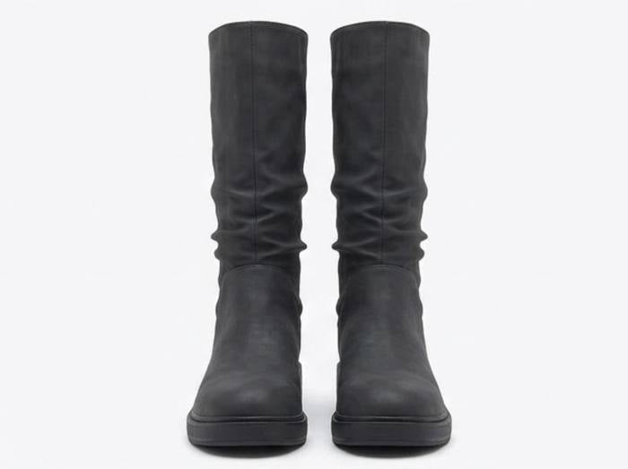 Boohoo Charcoal Grey Matte Slouch Mid-Calf Flat Boots