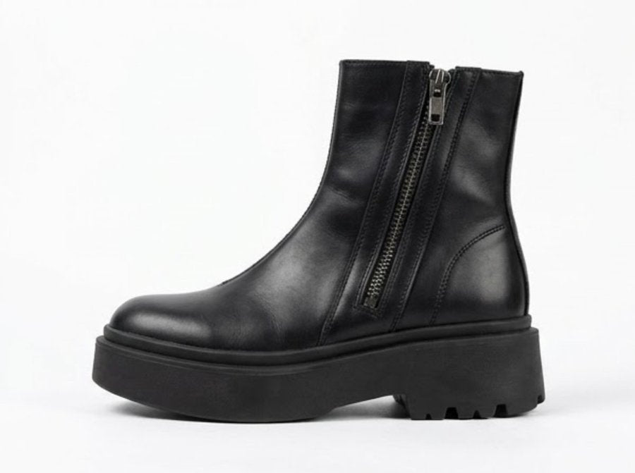 Linzi Black Chunky Ankle Boots with Side Zip