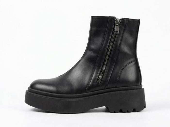 Linzi Black Chunky Ankle Boots with Side Zip