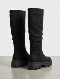 Boohoo Black Slouch Knee-High Chunky Sole Boots