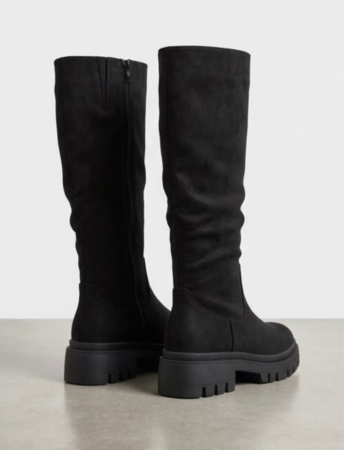 Boohoo Black Slouch Knee-High Chunky Sole Boots