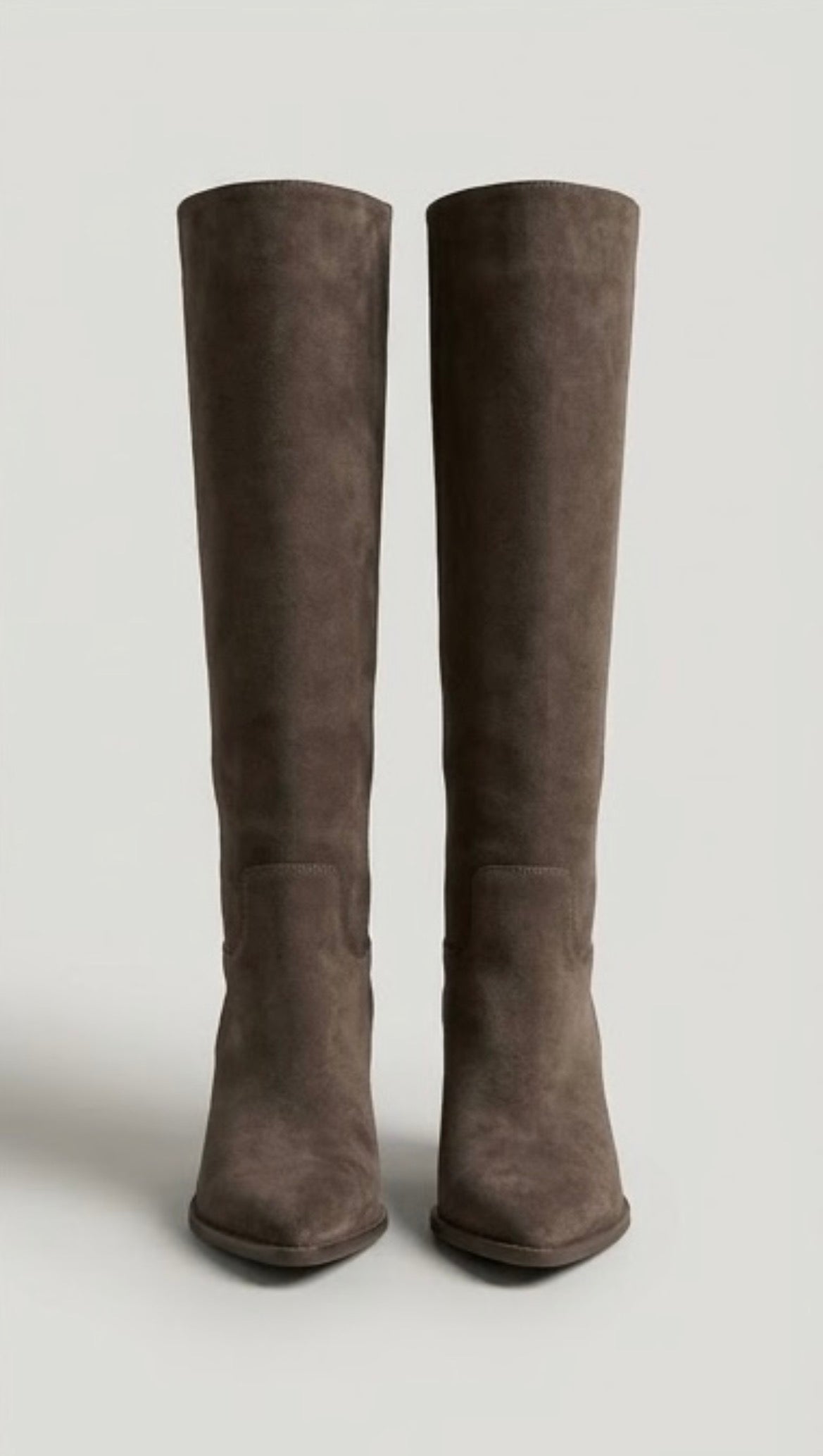 Boohoo Dark Taupe Suede-Effect Knee-High Block Heel Boots